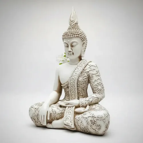 Estatuilla Buda Loto Resina Apto Exterior Ideal Jardín Deco Blanco
