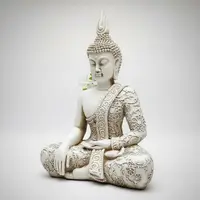 Estatuilla Buda Loto Resina Apto Exterior Ideal Jardín Deco Blanco