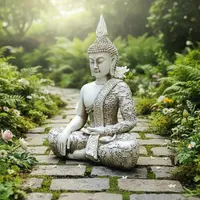 Estatuilla Buda Loto Resina Apto Exterior Ideal Jardín Deco Blanco