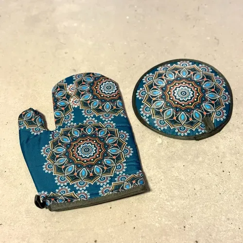 Set Agarradera + Guante De Tela Diseños Mandala Posa/pava