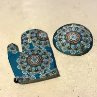 Set Agarradera + Guante De Tela Diseños Mandala Posa/pava