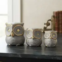 Set X3 Buhos En Madera De Oriente Tallado Importado India Gris