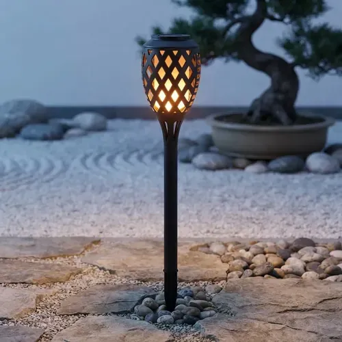 Estaca Solar 65cm Iluminacion Zen Jardin Luz Led Carga Solar Negro