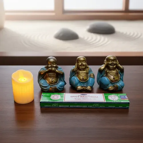 Budas Sabios En Resina Imporatos Indonesia 3 Piezas Artesnal