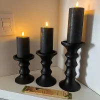 Set 3 Candelabros Madera Teka De India Portavela Artesanal