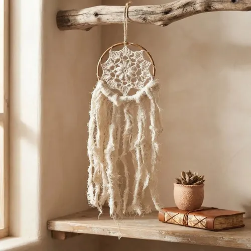 Atrapasueños Importado Indonesia Diseño Crochet 55 Cm Blanco Crochet