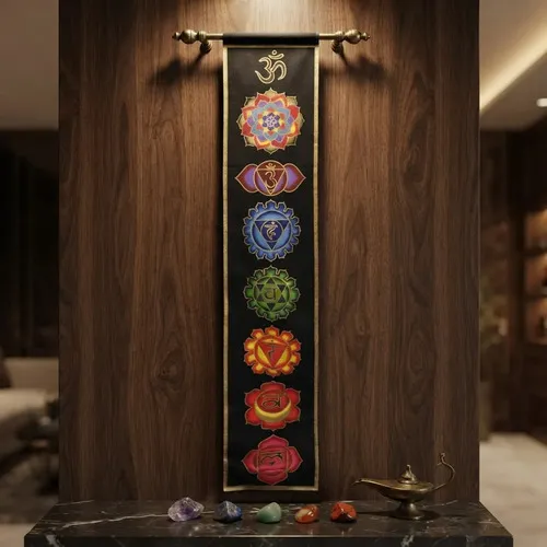 Tapiz Pared Largo 7 Chakras Banderín Importado India Deco Negro Liso