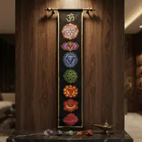 Tapiz Pared Largo 7 Chakras Banderín Importado India Deco Negro Liso