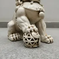 Pareja Perros Fu Apto Exterior Protección Feng Shui Zen 30cm Blanco