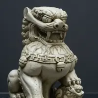 Pareja Perros Leones Fu Gigantes Estatua Proteccion Oriental Blanco