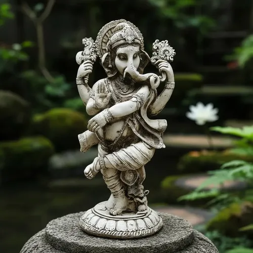 Estatua Ganesha Danzante De Jardin 60cm Resina Apto Exterior Blanco