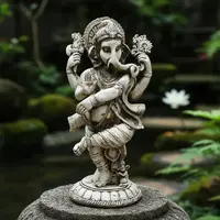 Estatua Ganesha Danzante De Jardin 60cm Resina Apto Exterior Blanco