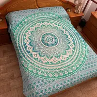 Cubre Camas Hindu - 100% Algodón De India - Colchas - Mantas Verde Y Blanco