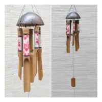 Llamador De Ángeles Hecho En Bamboo Importado Pintado India Rosa Chicle Flores