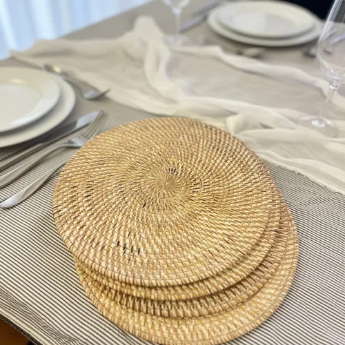 Set 4 Unidades Plato Sitio Individual Ratán Importado Rígido Marrón Claro