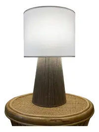 Velador Artesanal Hongo Algodón Indonesia Import Iluminación Beige Blanco