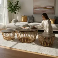 Mesas De Centro Ratona Set X3 Madera Importada Pushkar Marrón