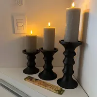 Set 3 Candelabros Madera Teka De India Portavela Artesanal