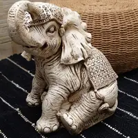 Elefante Sentado Hindu Resina De Jardín Apto Exterior 43 Cm Blanco