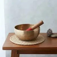 Cuenco Tibetano Artesanal Metal Importado Oriental Himalaya Dorado