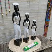 Set 3 Africanas Artesanal Madera Teka Importado D Indonesia Blanco Y Marrón