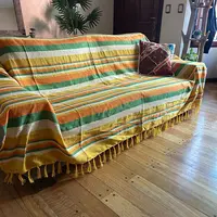 Manta Rustica Importada Algodon India Cobertor De Calidad Naranja Amarilla Verde Rayas