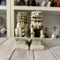 Perros Fu X 2 Estatuilla Resina Import Protección Feng Shui Blanco