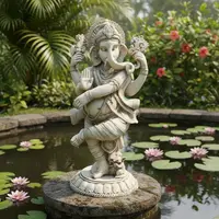 Estatua Ganesha Danzante De Jardin 60cm Resina Apto Exterior Blanco