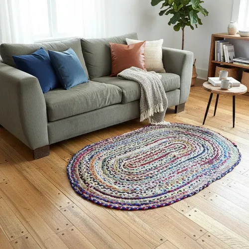 Alfombra Premium Oval De India Yute Natural Pushkar Tienda 150 M 90 M Beige