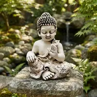 Estatua Buda Niño 65cm Resina Apto Exterior Ideal Jardin Blanco