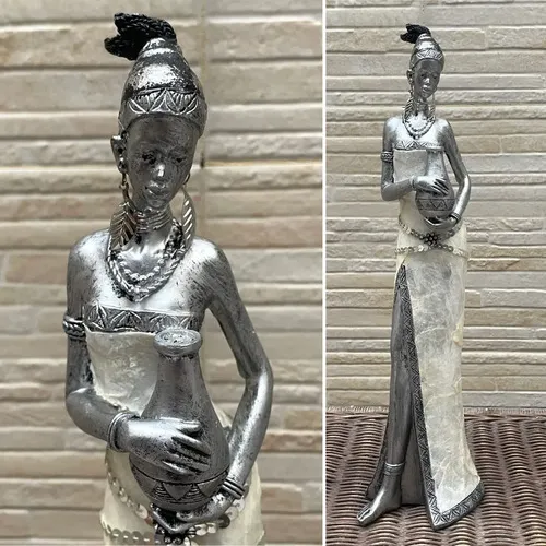 Imagen Africana 42 Cm Estatuilla Artesanal Resina Oriente Negro