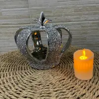 Corona Rey Reina Decorativa Ceramica Importada Adorno 20 Cm Plateado