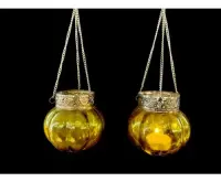 Fanal Colgante Porta Vela  Vidrio Importado India 35x10 Cm Amarillo