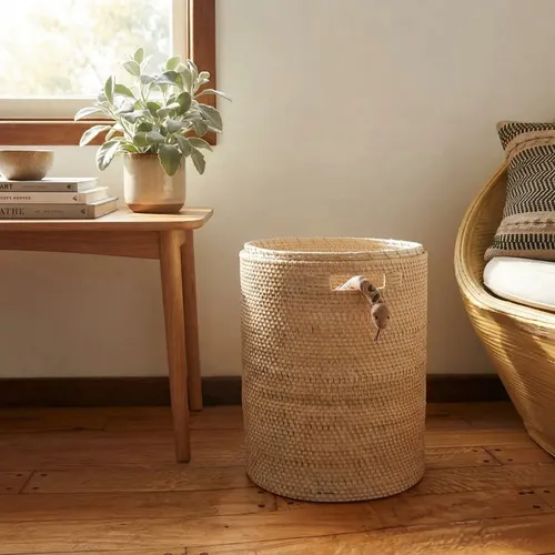 Contenedor De Ratán Natural Canastos Importados Decorativo Marrón Claro