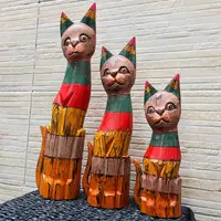 Familia Gatos Madera Oriente Importado Indonesia Artesanal  Marrón
