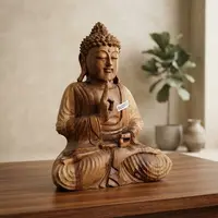 Escultura Estatua Buda 30cm Meditando Madera Albasia Indones Marrón