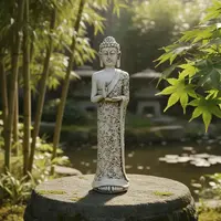 Estatua Buda Protección Resina Apto Exterior Jardín Pushkar Blanco
