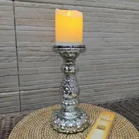 Candelabro 26 Cm Porta Vela Importado Oriente En Vidrio Zen Plateado