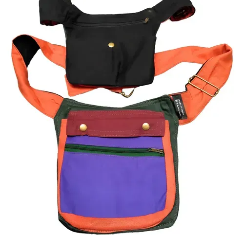Alforja Riñonera Bandolera Diseño Lisas Unisex Reversibles Verde