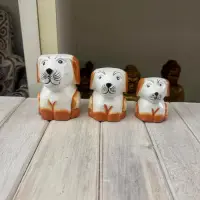 Set 3 Perros En Madera Artesanía India Oferta Decoración Naranja