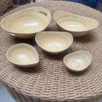 Set X 5 Unidades Bowl De Bamboo Importado Bandejas Apilables Marrón Claro