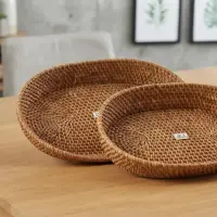Bandeja Set X2 Ratán Importado Naturales Ovaladas Pushkar Marrón Claro