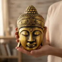 Mascara De Buda En Madera Tallado Artesanal Indonesia Import Dorado