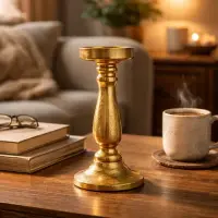 Candelabro Porta Vela Importado Oriente Decoración Zen Dorado Oscuro