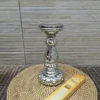 Candelabro 26 Cm Porta Vela Importado Oriente En Vidrio Zen Plateado
