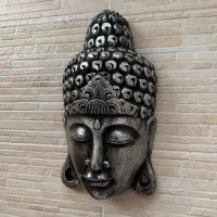 Mascara Buda De Indonesia Cuadro Artesanal Madera Oriente Plateado