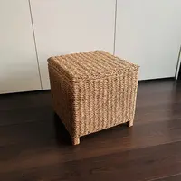 Puff Baúl  Organizador Asiento Cuadrado Kraft Natural C Tapa Marrón Puff Cuadrado