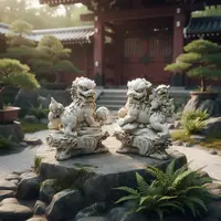 Pareja Perros Fu Apto Exterior Protección Feng Shui Zen 45cm Blanco