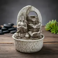 Fuente De Agua Resina Apto Exterior Buda 3 Caidas 25 Cm Zen  Blanco