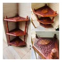 Mueble Esquinero Labrado Pintado Madera Teka De India 3nivel Marrón